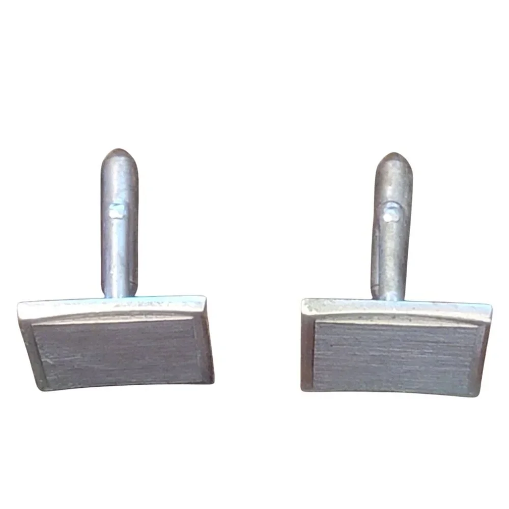 Vintage Swank Brushed Silver-Tone Square Cufflinks 1960's